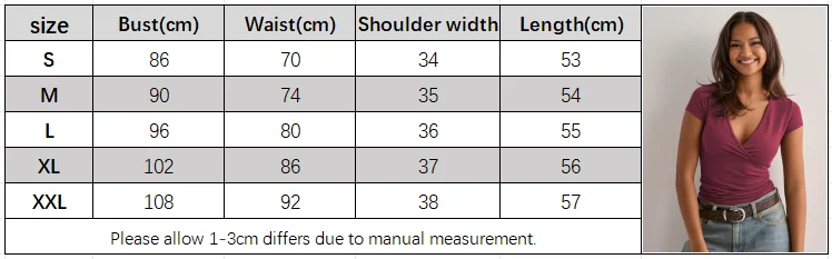 2026 Sommer Neue Mode Damen T-Shirt Einfarbig Slim-Fit V-Ausschnitt Kurzarm-Oberteil Y2k Kleidung – Detail 1