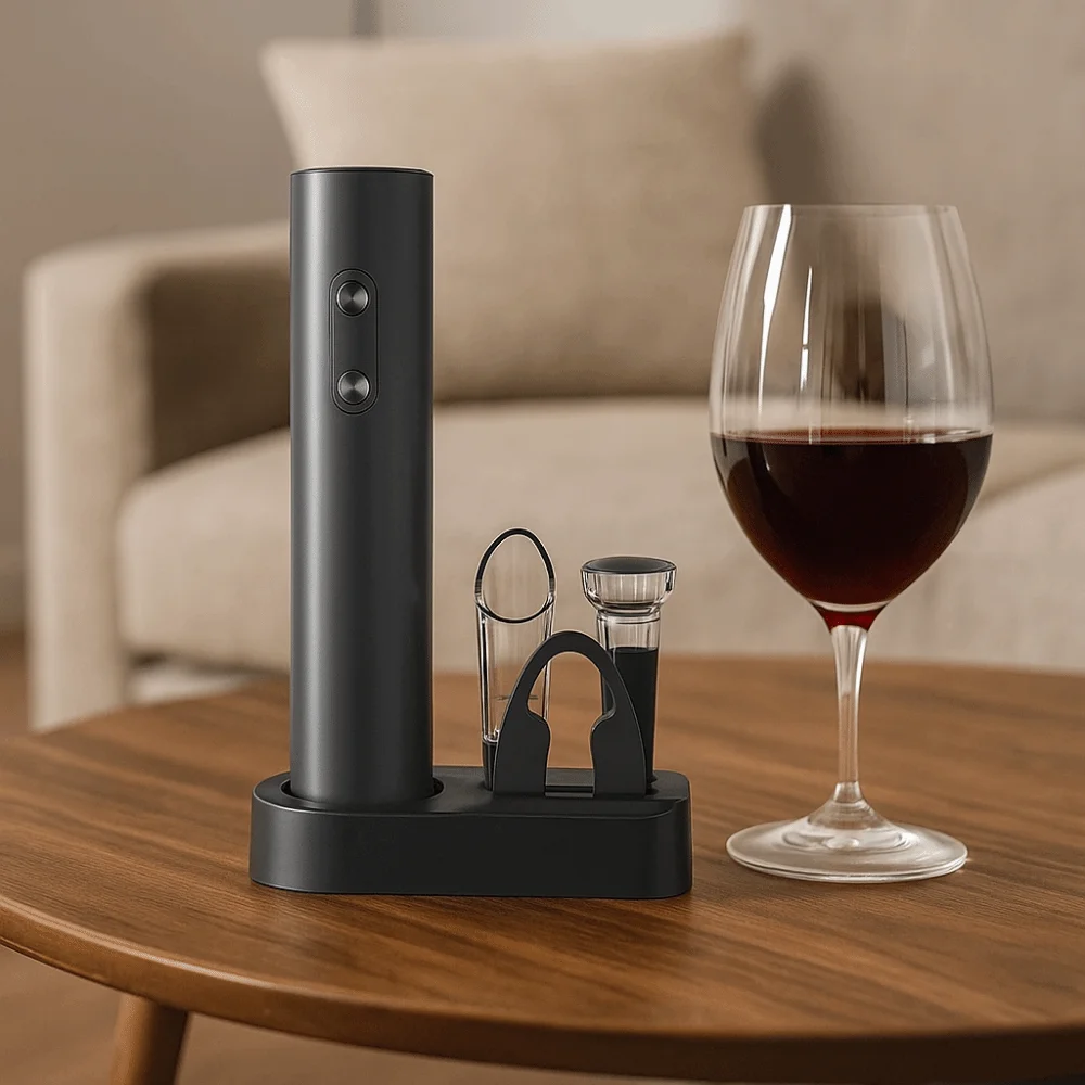 

5-in-1 Electric Wine Bottles Opener Battery Operated with Base Automatic Wine Opener Reusable Automatic Corkscrew Kitchen