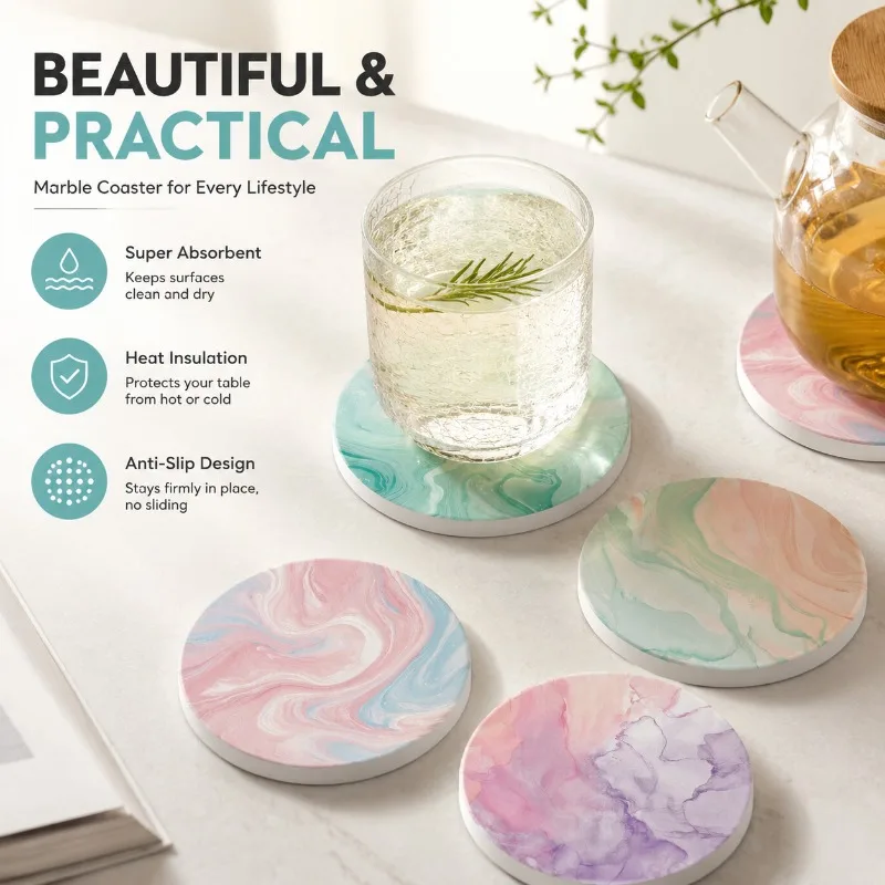 Marble‑pattern Hard Diatomite Coaster Water‑absorb Table‑pad Heat‑insulated Anti‑scald Tea‑mat Non‑slip Counter‑top Ornament