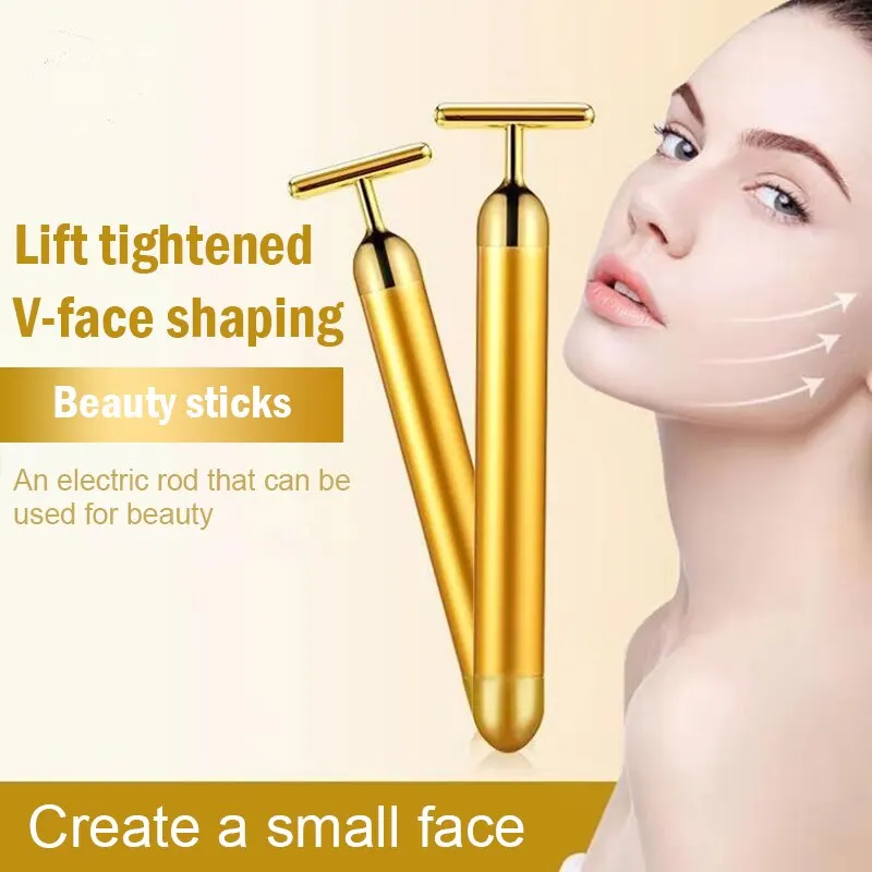 Beauty Bar 24K Electric Face Slimming Rod Golden Stick T Shaped Facial Massager Tightening Skin Electric Beauty Inst