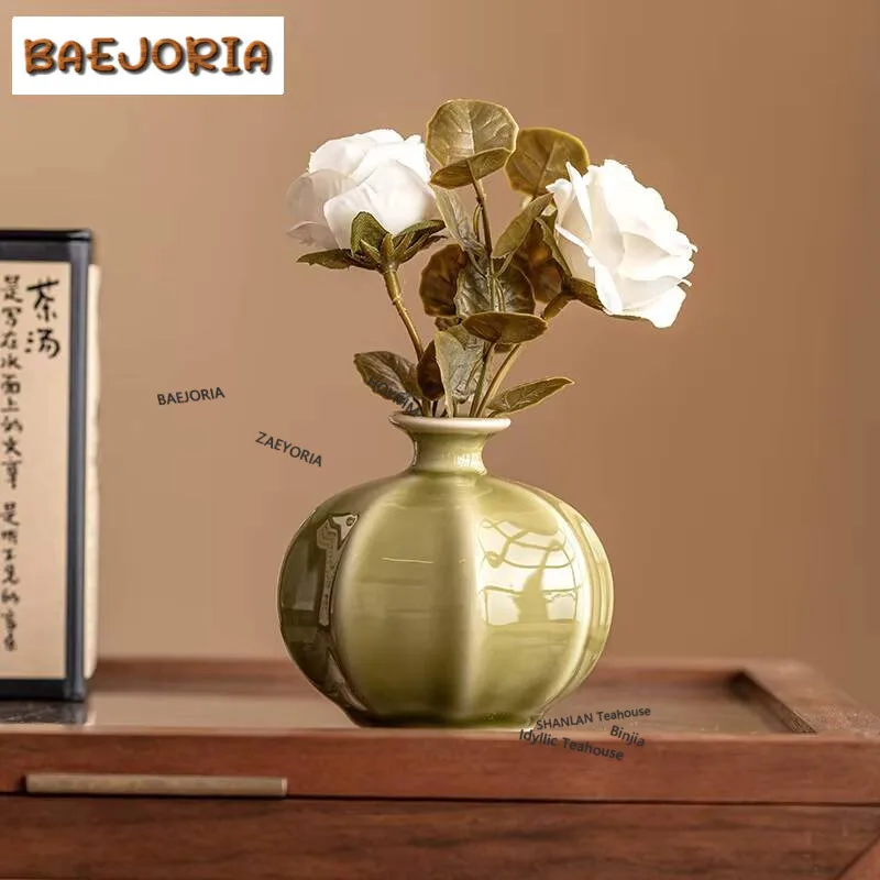 Yaozhou Kiln Lantern Vase Ancient Cachepot Home Decorations Tea Dust Green Plant Pot Household Flowerpot Teaset Supplies Crafts