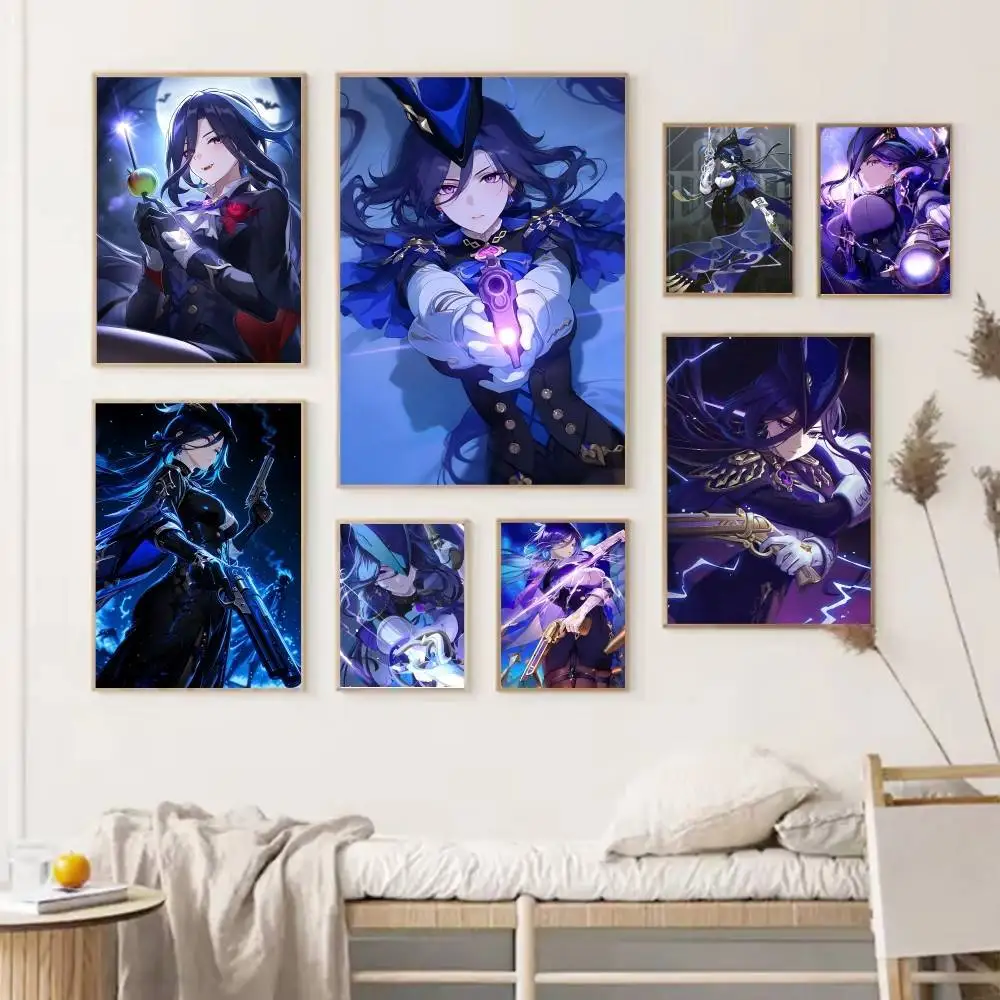 Game Genshin Impact Clorinde Poster Self-adhesive Art Waterproof Paper Sticker Coffee House Bar Room Wall Decor