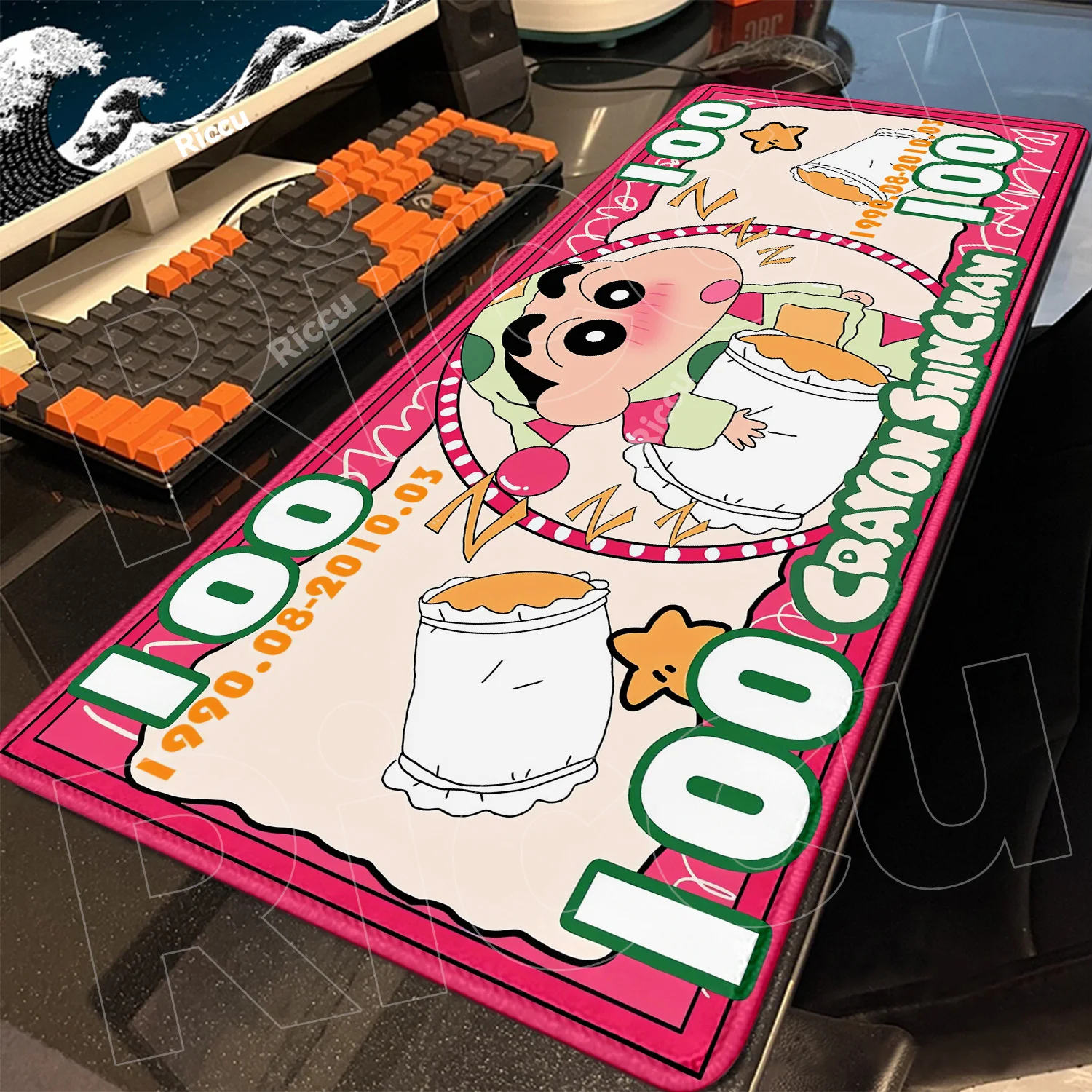 Pastelli Shinchans XL Tappetino per mouse 90x40 cm Stampa HD Tappetino da scrivania da gioco con bordo di bloccaggio Tappetino per tastiera PC antiscivolo per computer Gamer