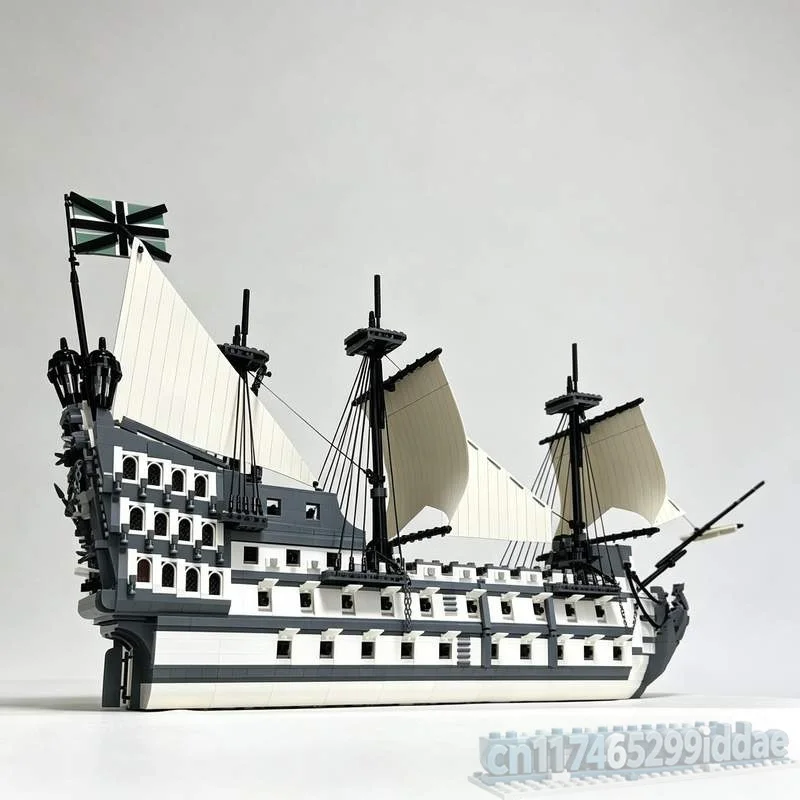 NEW 4763Parts Unicorn HMS Navy Ship Model Custom Puzzle Architecture DIY Creative Assembly Educational Toy Blocks Gift Display