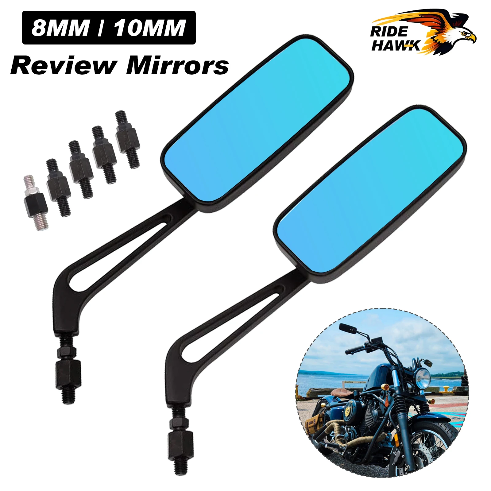 

8 мм/10 мм черные прямоугольные боковые зеркала заднего вида для мотоцикла Honda Grom Kawasaki Suzuki Yamaha Cruiser Chopper