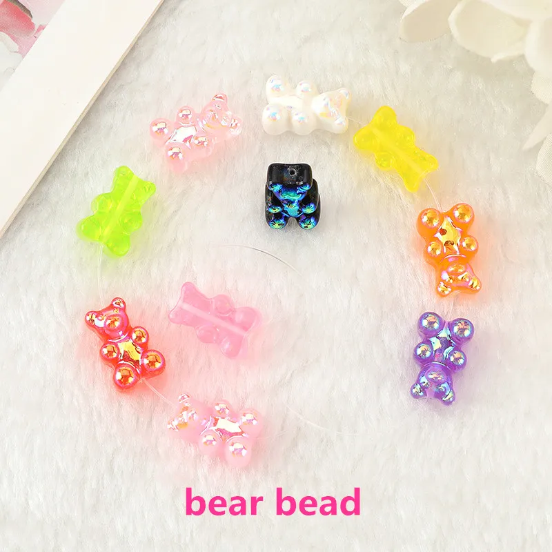 32Pcs 16mm*10mm Perforated AB Bear Beads Charms Resin Cabochons  Necklace Bracelet  Keychain Pendant  DIY Making Accessories