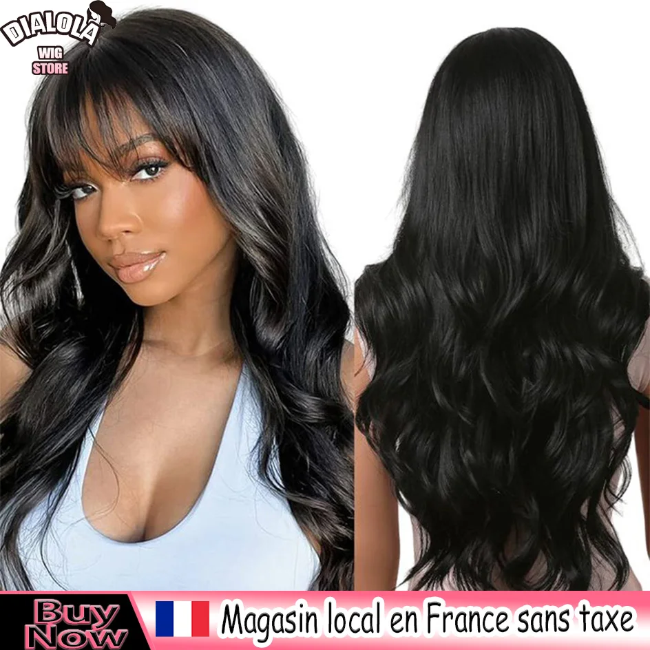 Dialola 34 pouces pleine Machine vague de corps perruques de cheveux humains pré-plumé lâche vague de corps perruque avec frange naturel noir perruque pour les femmes