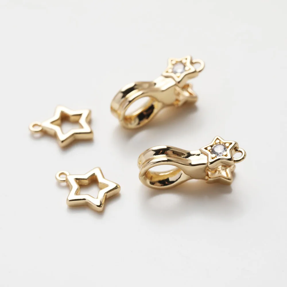 2PCS Dainty Brass Celestial North Star Bracelet Connectors for Jewelry Making Necklace DIY Hand Made 14k Gold Plated 37*53mm