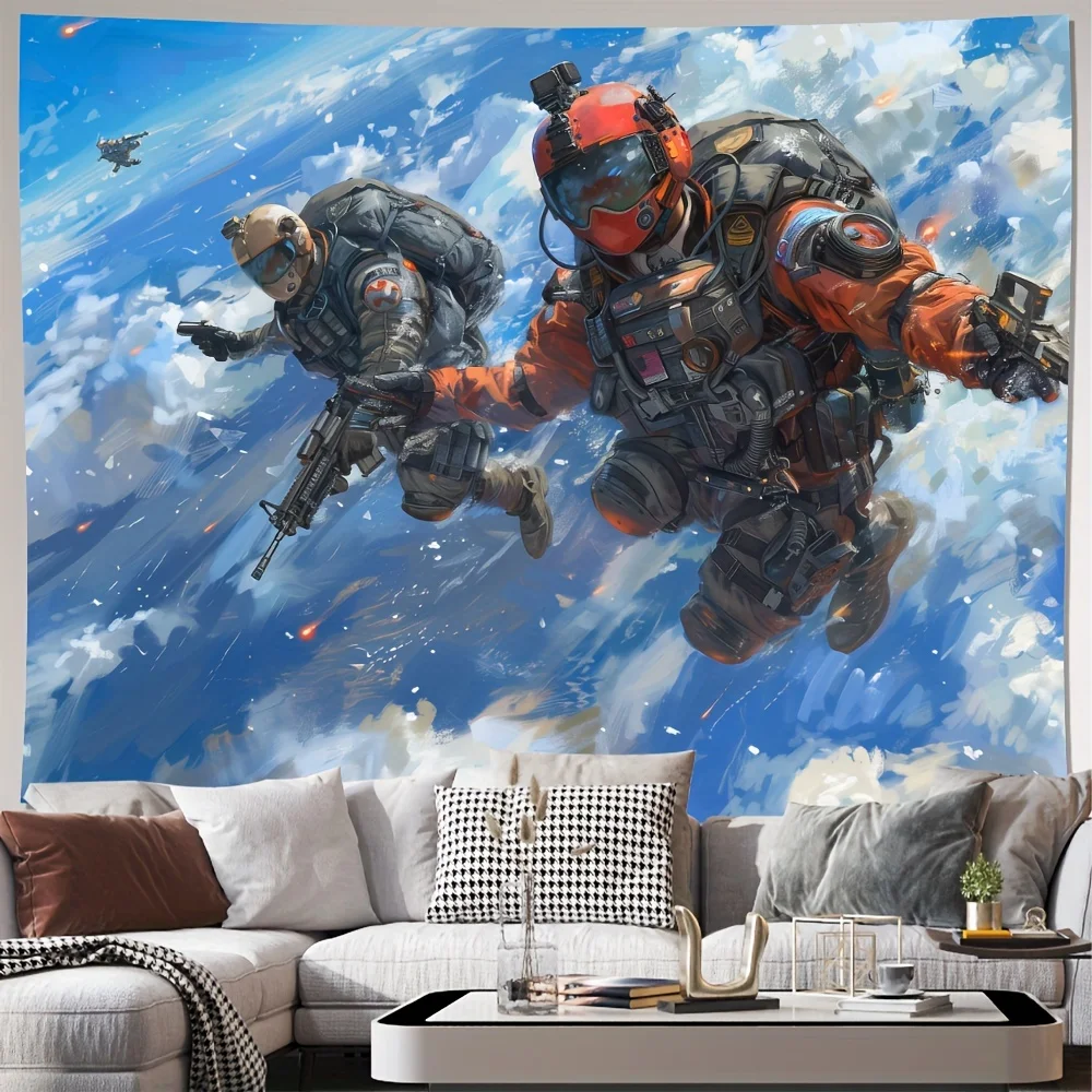 Skydiving Action Tapestry 2D Digital Print Polyester Wall Hanging Living Room Bedroom Office Studio Decor with Hooks