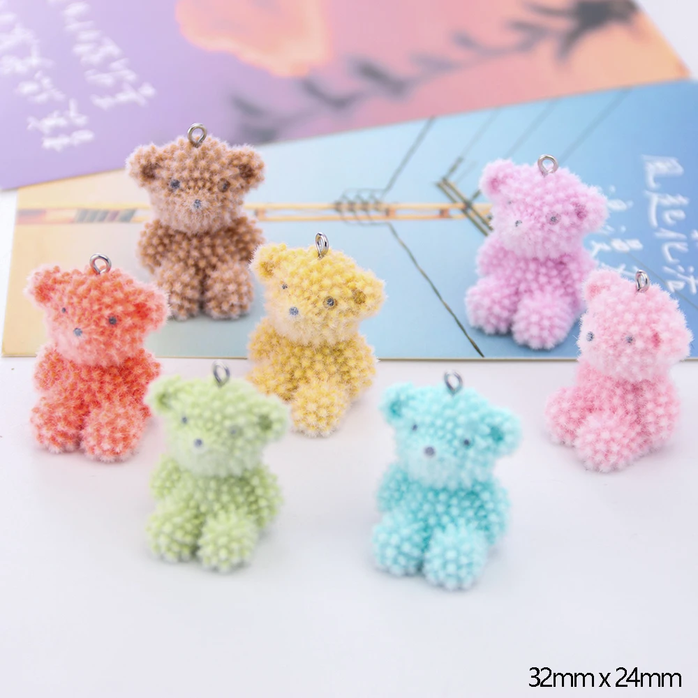 20PCS 3D Flocking Macaron color durian bear Charms Dolls Pendant  for Keychain Jewelry Making DIY Handmade Accessories Wholesale