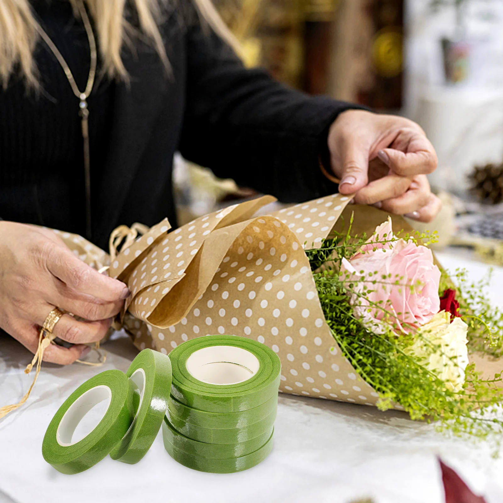 

12 Rolls Tape 12mmx30yd Green DIY Wrapping Stem Arrangement Tool Paper Floral Stem Tape Flowers Bouquet Strong Adhesive