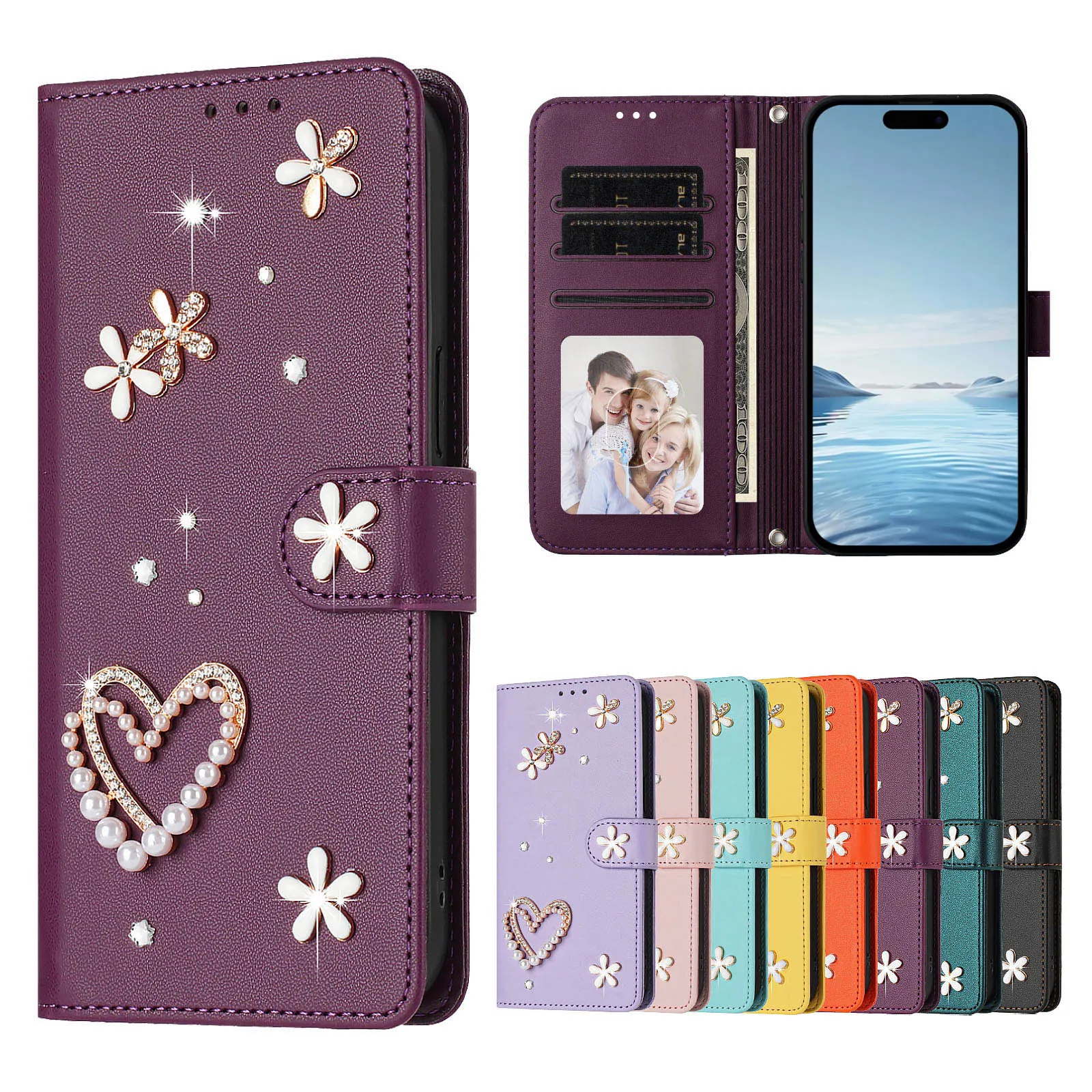 Glitter Jewelled Lanyard Leather Phone Case For Asus ROG Phone 9 8 Zenfone 12 11 Ultra Wirst Strap 3 Cards Wallet Flip Cover - view 2