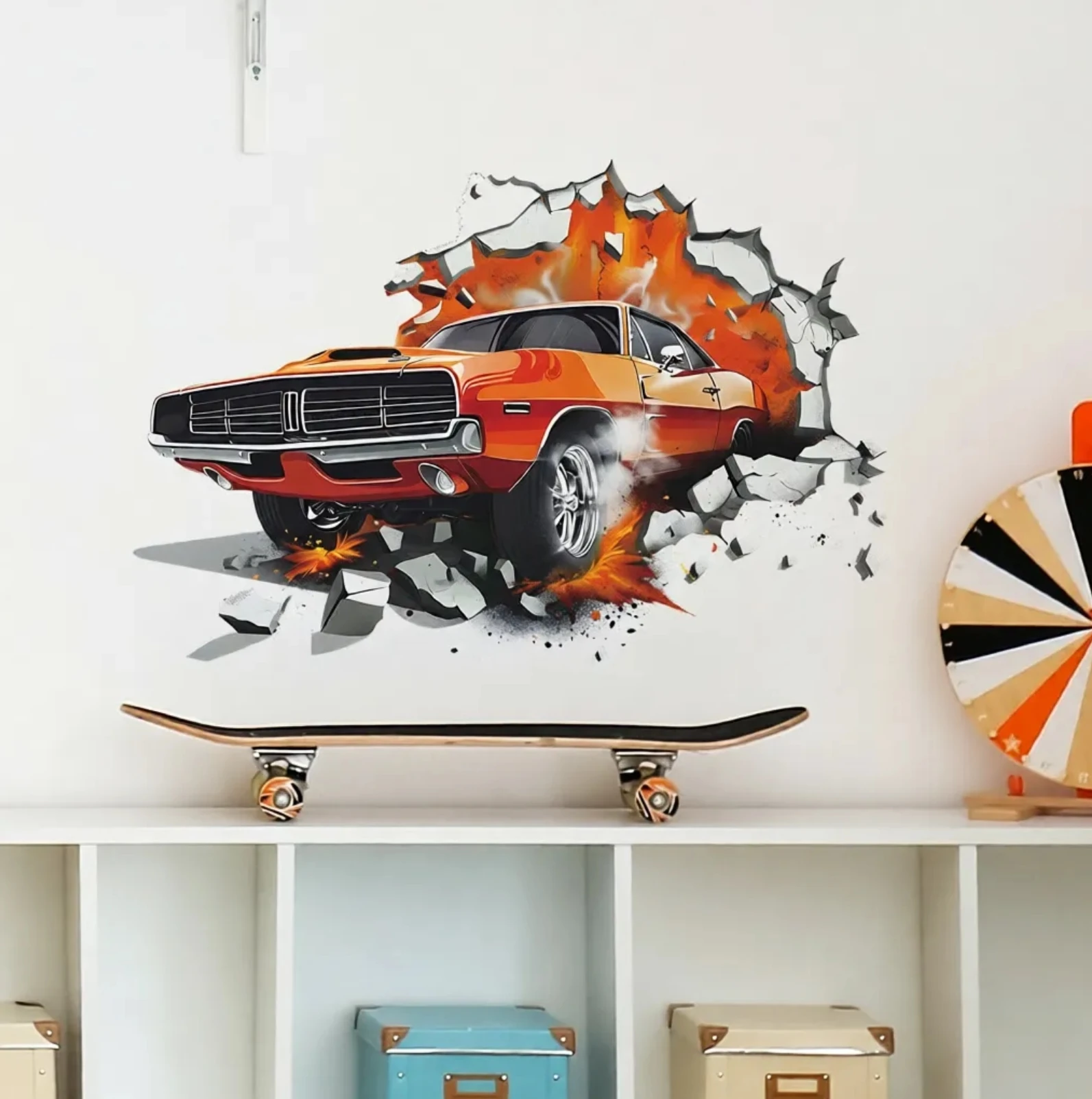 Creative Orange Wall Breaking Car Self Adhesive Detachable PVC Wall Stickers Decorative Beautification Room Living Room Dining R