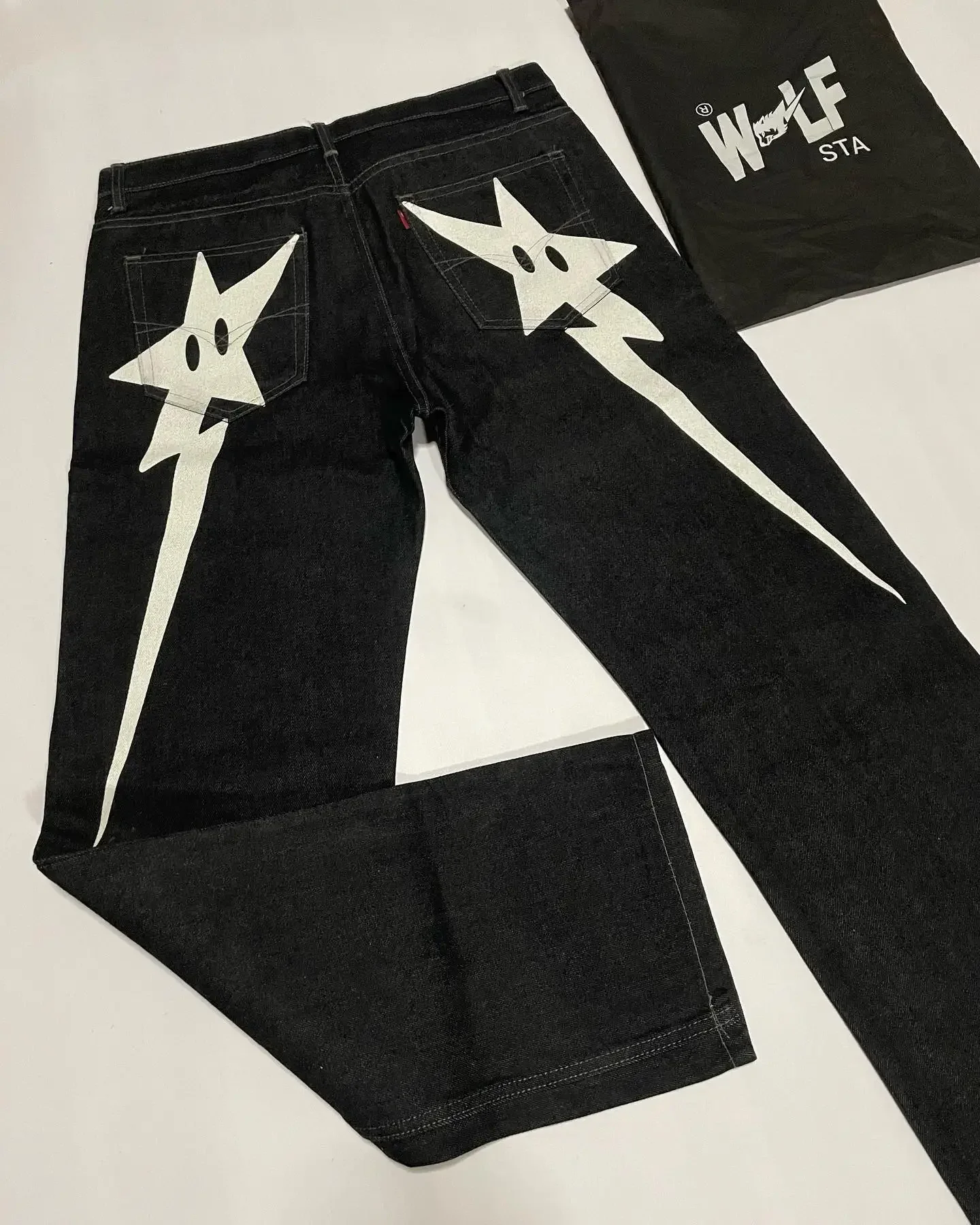 

Streetwear Jeans Y2K Hip Hop Star Graphic Print Baggy Jeans Black Pants Mens Womens New Harajuku Gothic High Waist Wide Trousers