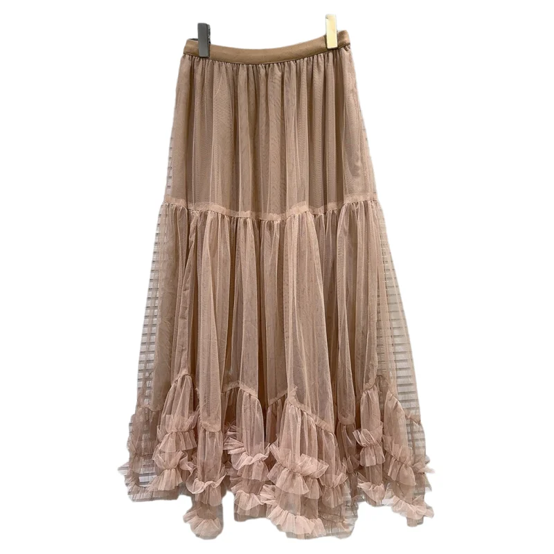 Jupe longue douce pour femmes, avec oreilles en bois, ourlet en dentelle, filet d'épissure, jupe Midi Ele Chic pour dames