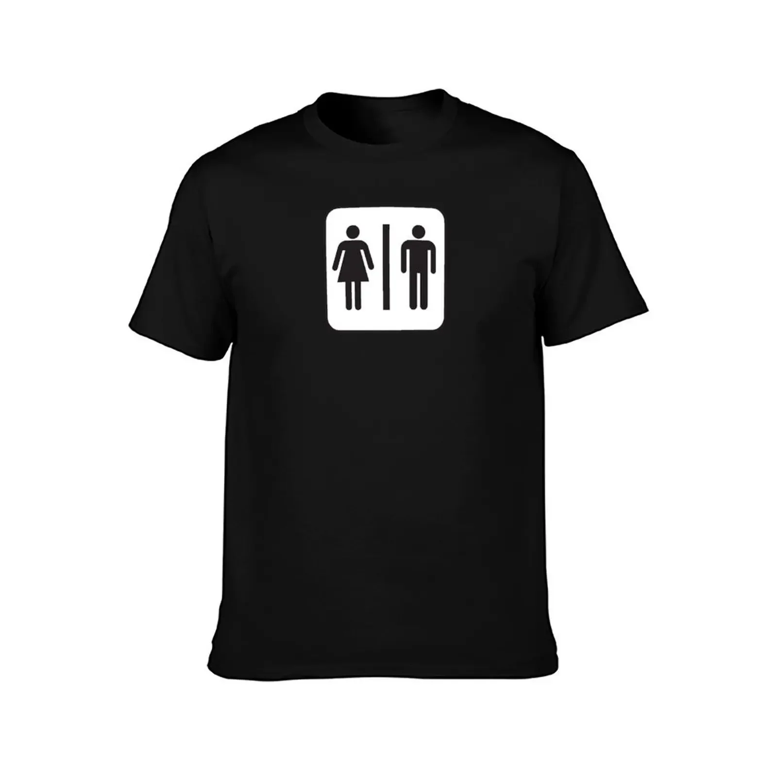 Restroom Sign - men, women, genders, black, white, no text, stick figures, square T-Shirt graphic shirts Men's clothing