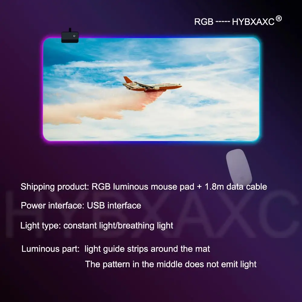 Xxl 100x50 avião vôo nuvens mouse pad rgb gaming mouse pad tapete de mesa hd gamer grande luz led xxl hymxaxc mouse pad