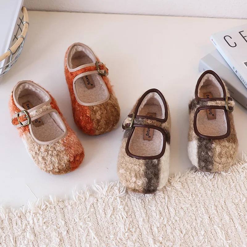 

Winter Warm Lining Children Casual Shoes Printing Mixed Colors Fashion Mary Jane Baby Girls Dance Shoes Kids Flats