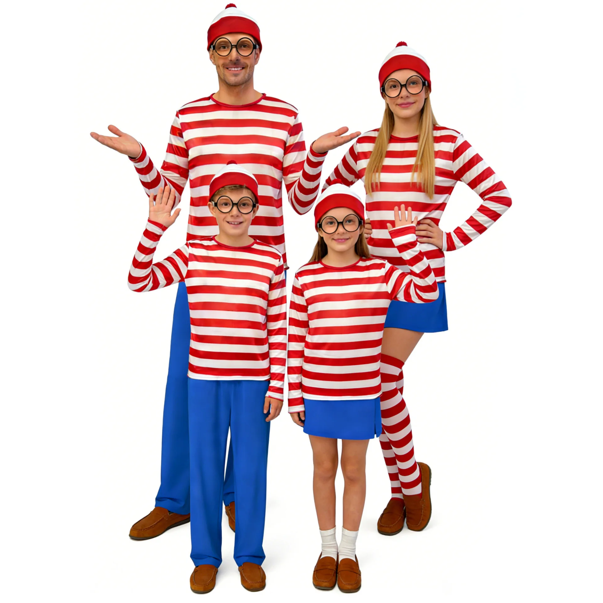 Smart Wally Cosplay Costume Where's Family Outfit Striped T-shirt and Hat Glasses for Halloween Carnival Performance Clothing