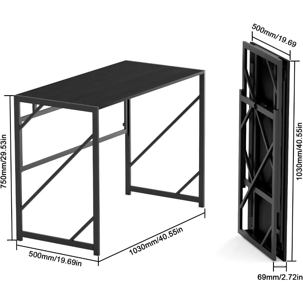 40" Folding Computer Desk No Assembly Needed Foldable Small Home Office Desk Study Writing Desk Gaming Table for Small