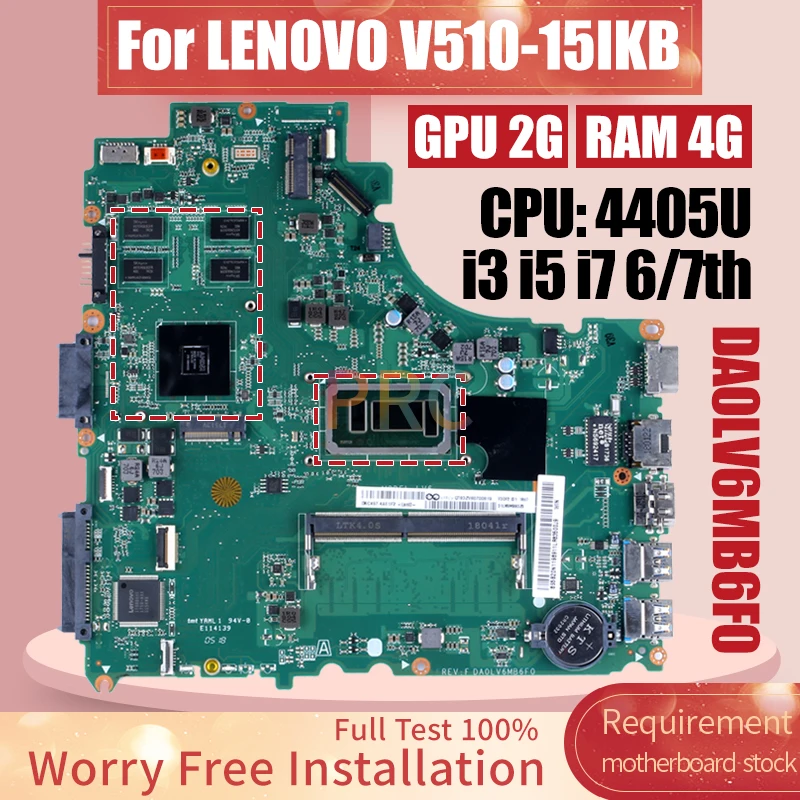 Imagem -02 - Placa-mãe do Portátil para Lenovo V51015ikb Da0lv6mb6f0 4405u i3 i5 i7 7th Ram 4g Gpu 2g Mainboard do Caderno