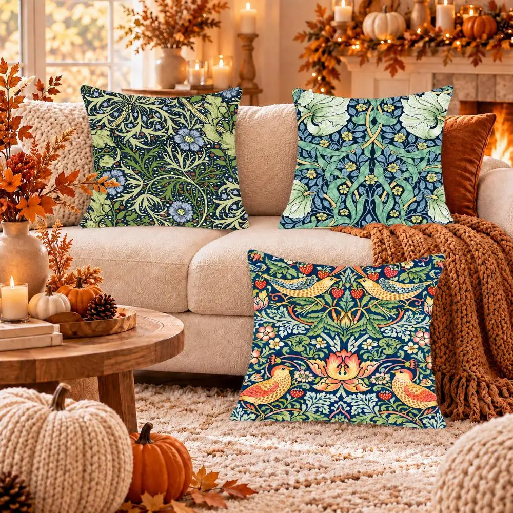 Heritage Botanical Tapestry Cushion Cover Soft Short Plush Pillow Cover Smooth Cozy Texture Cushion Case Home Decor