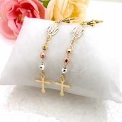 Fashion Handmade Beaded Tricolor Beads Tassel Cross Virgin Mary Our Lady of Guadalupe Statue Women's Earrings