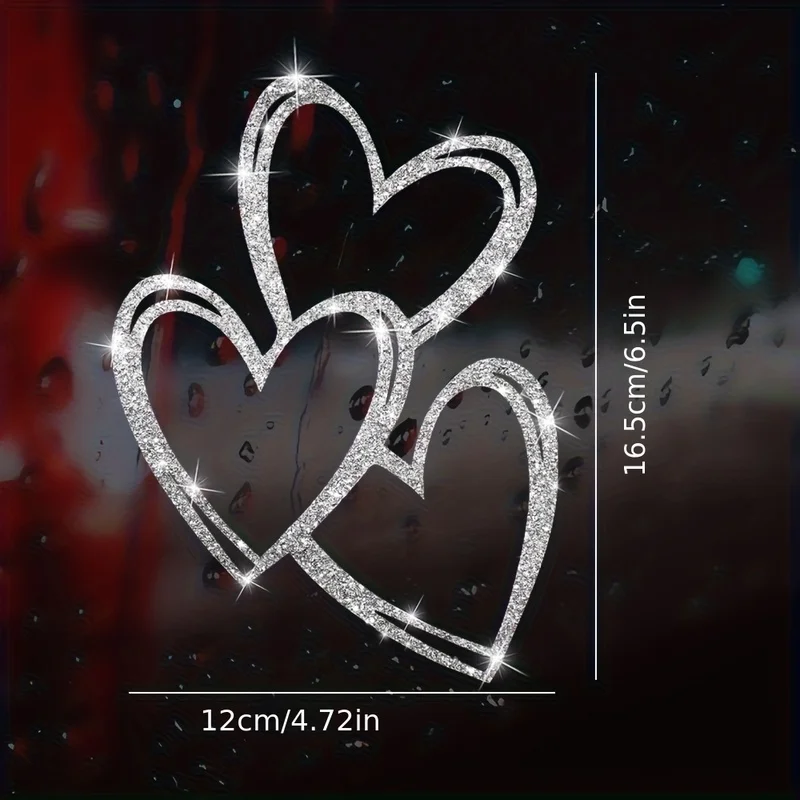 Three Sparkling Heart-Shaped Window Stickers That Shine Brightly, Decorative Glass Decals for Windows, Makeup Mirror Stickers