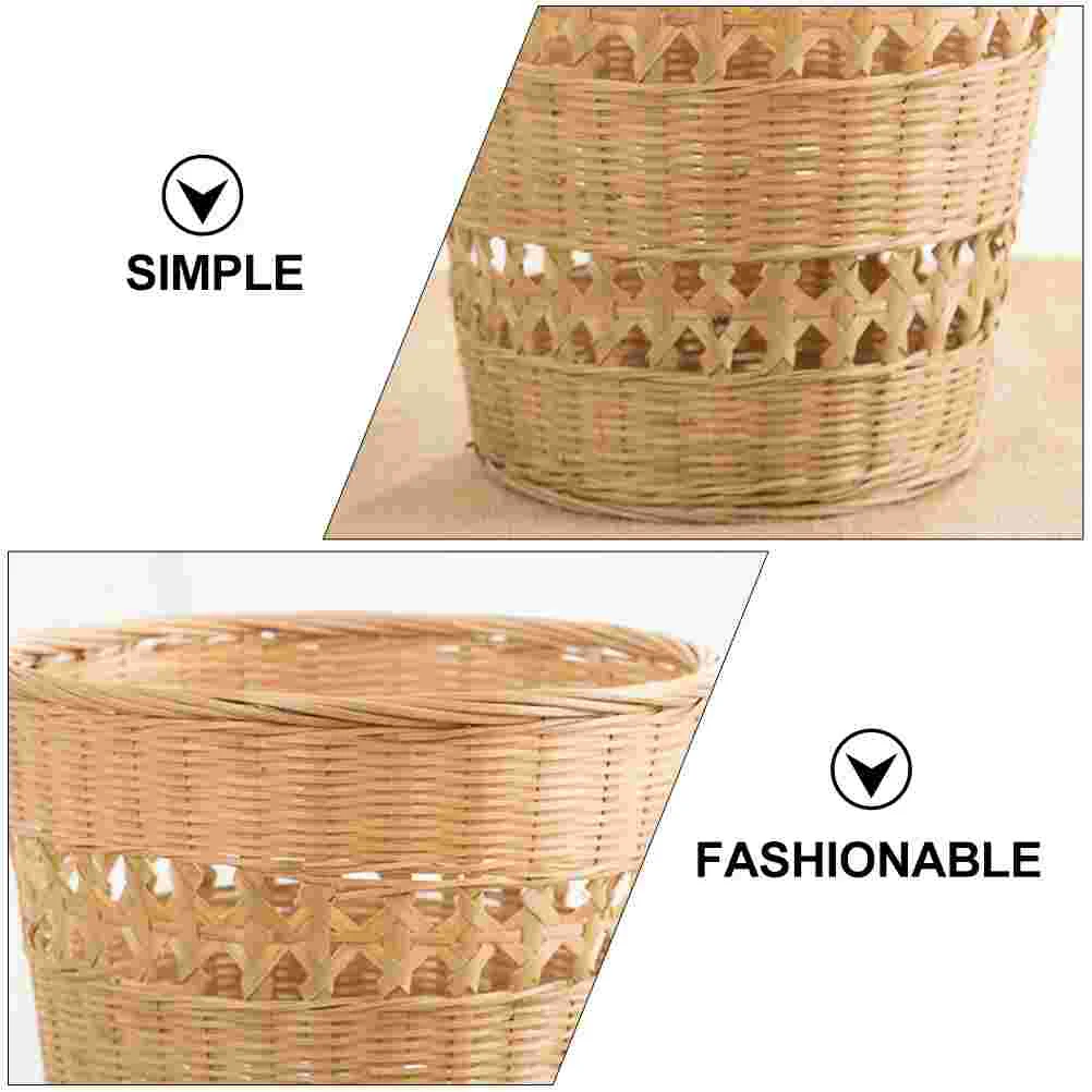 Bamboo Trash Can Woven Storage Bins Flowerpot Natural Handmade Basket Weaving Weave Rubbish Container Child Garbage with Lid