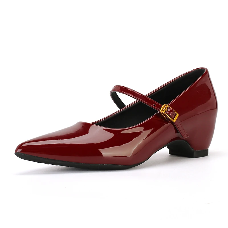 

Черные туфли на танкетке Мэри Джейн для женщин, лакированные, с острым носком, офисные туфли, бордовые женские туфли-лодочки, элегантные туфли на высоком каблуке