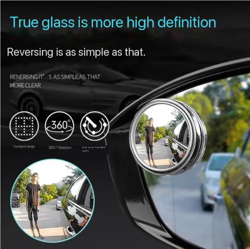 2Pcs 360 Degree Adjustable Blind Spot Mirror Car Auxiliary Rearview Convex Mirror Round Frame Wide Angle Mirrors for Car Reverse