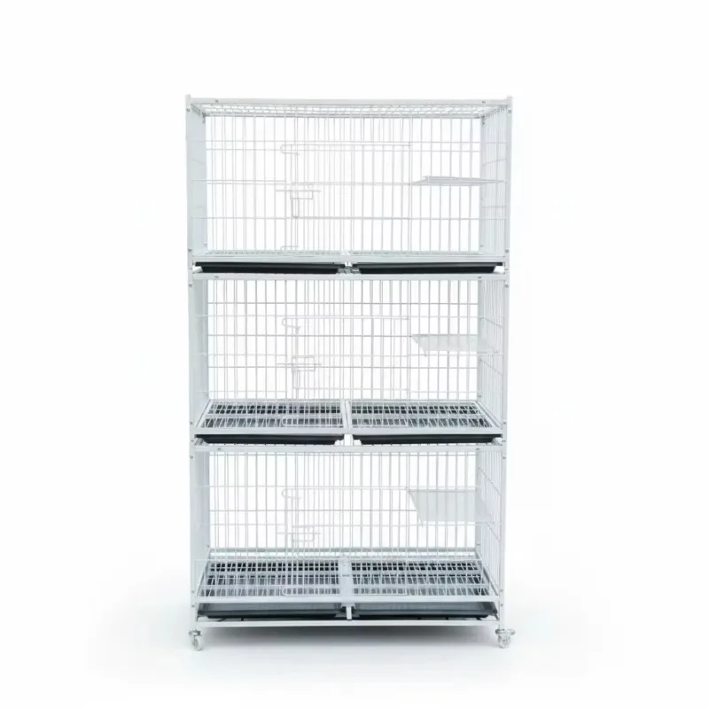 Large collapsible breathable iron pet cage with plastic tray, suitable for cats