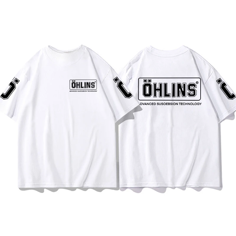 Best OHLINS White T-shirt Collection Motorcycle Shock Absorber Print Short Sleeve T-shirt Racing Fan Clothes