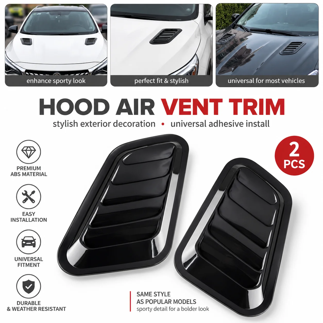 2PCS Air Vents Car Hood Aerator Auto Bonnet Tuning Kia Universal Carbon Fiber Decoration Scoop Grill Cover Flow for Offroad