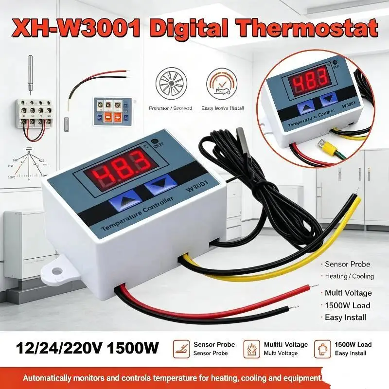 12V 24V 220V W3001 Digital Thermostat: 1Pcs Temperature Controller Switch NTC Probe Incubator
