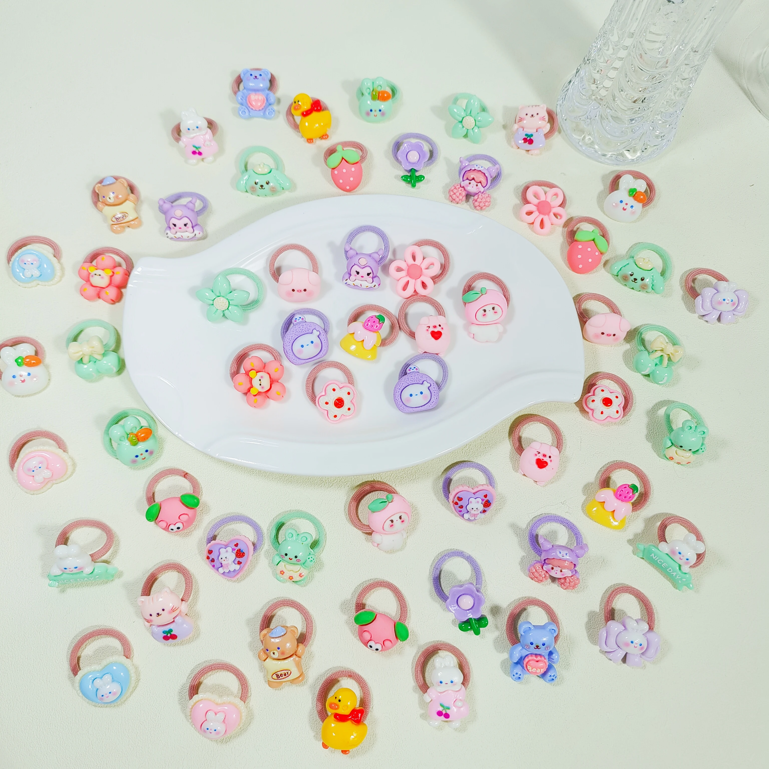 【10 Piece Set】 Children's Hair Accessories Small Size Resin Plastic Sweet And Cute Girl's Hair Ring High Elastic Rubber Band image 3
