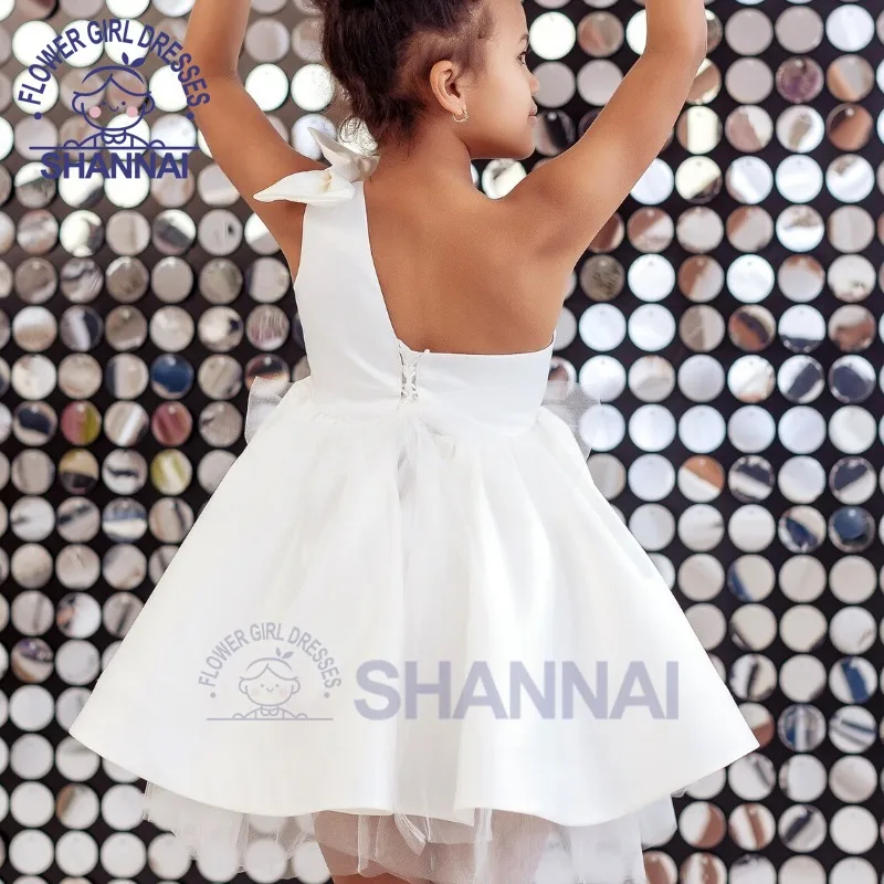 Vestido branco de um ombro para menina, vestido de casamento infantil, dama de honra, festa de aniversário, primeira comunhão, florista