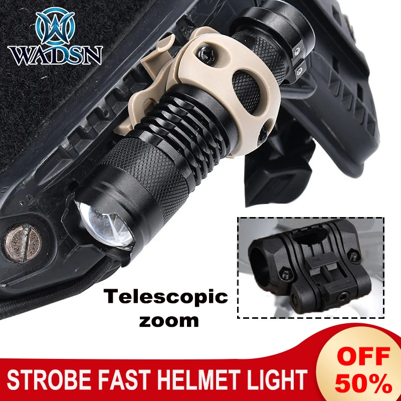 WADSN Softair Civilian Strobe Fast Helmet Light Telescopic zoom Mini Helmet Lamp Hat Clamp Holder Hunting Flashlight 100 Lumens