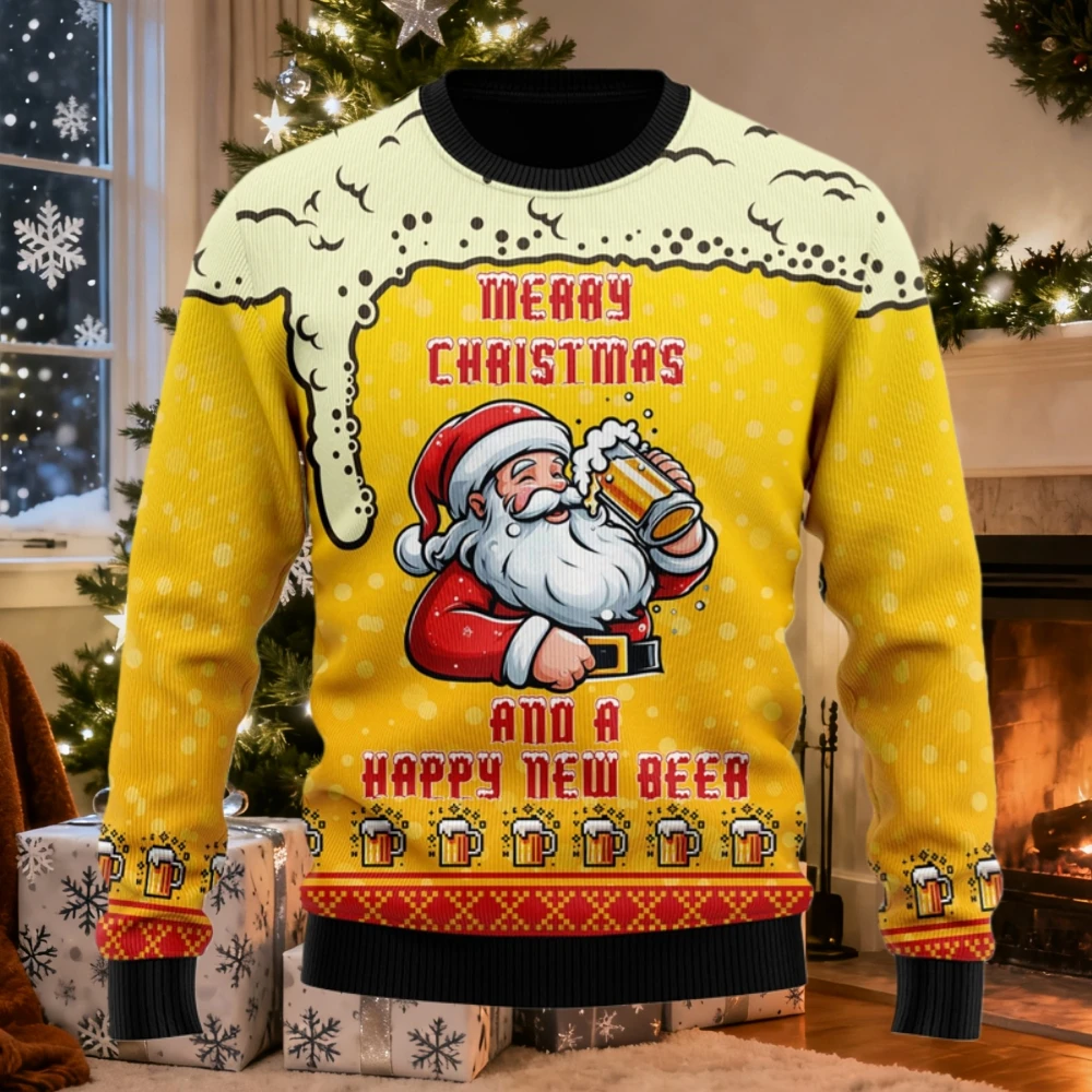 

Fashion Beers Ugly Christmas Sweater Harajuku Santa Claus 3D Print Hip Hop Bar Party Men Sweatshirts Casual Pullovers Tracksuit