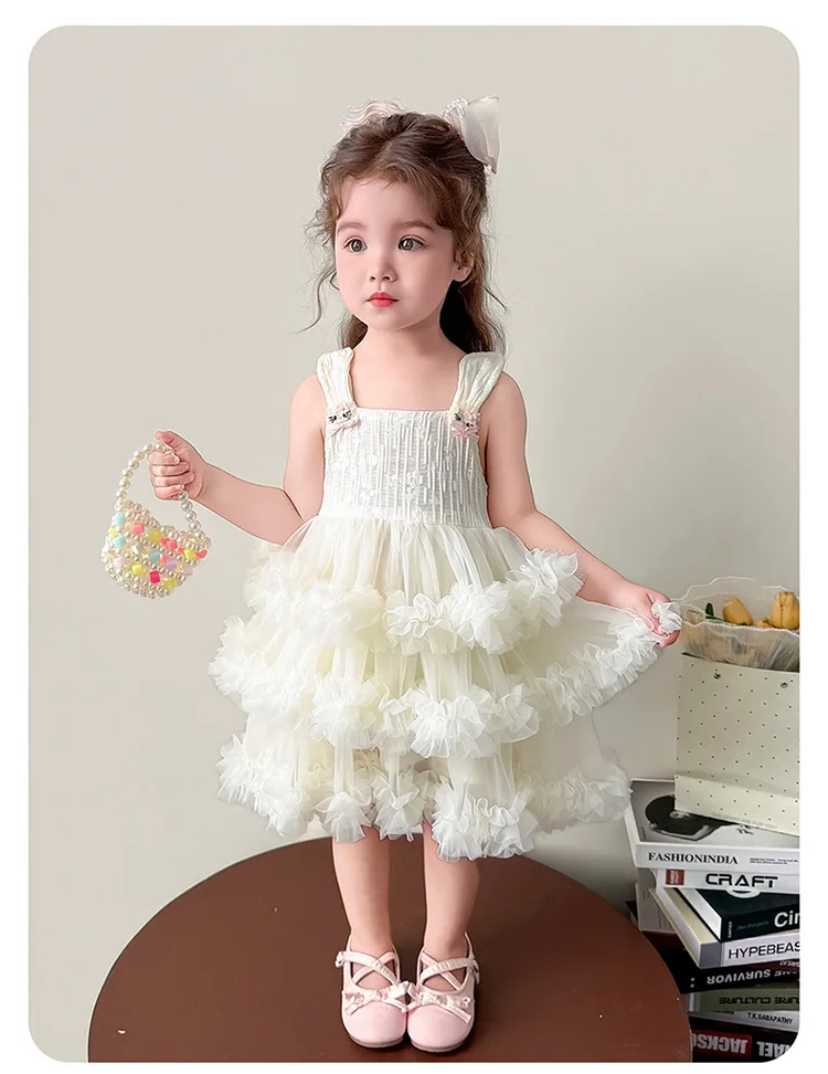 

2026 New Baby Summer Girls Mesh Dress, Princess Kids Sweet Fashion Party Dress 2-7T