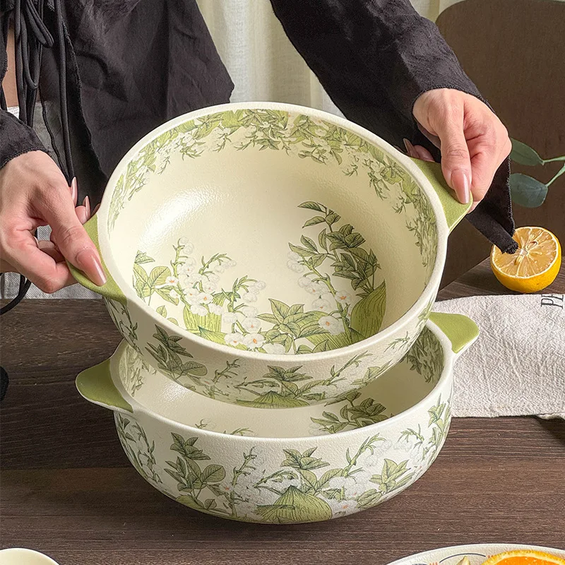 

LH large basin household 10-inch large soup bowl binaural soup basin ceramic special large bowl