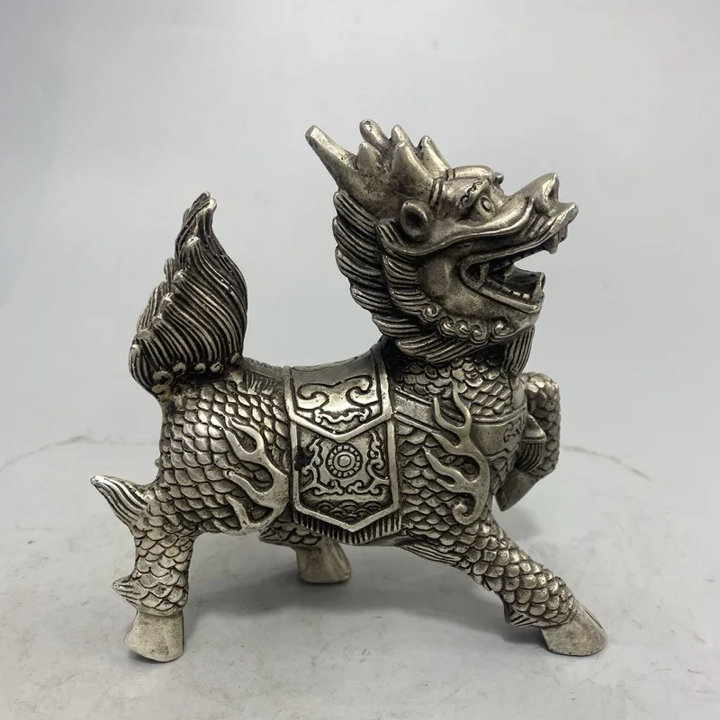 , Craft, Pair of White Copper for Home Decoration, Brass Kirin Ornaments