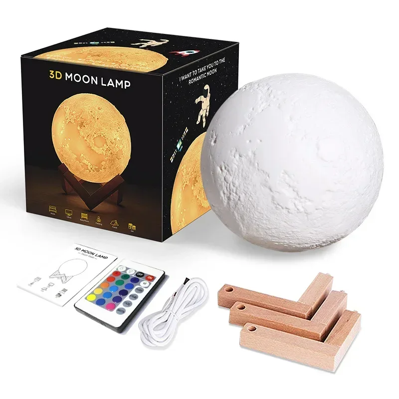 Touch Night Lamps Home Decor Creative Gift USB LED Night Light 20CM 3D Printed Star Moon Lights Colorful Rechargeable image 4