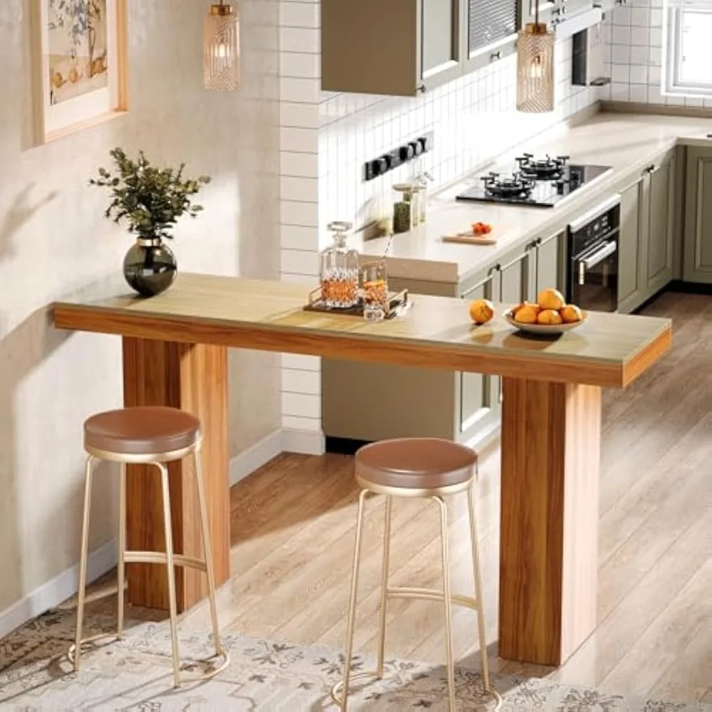 Long Bar Table, 62.9-Inch Rectangular Counter Height Pub Table for Kitchen Dining Room