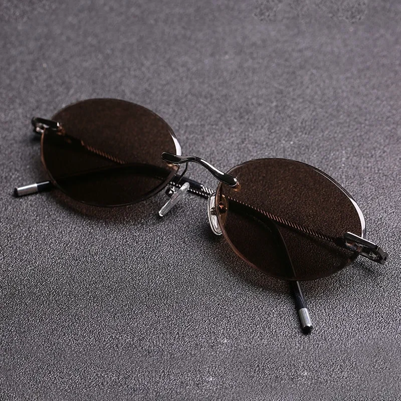 Evove Oval Stone Sunglasses Male Stone Sun Glasses for Men Women Rimless Steampunk Brown Lens Natural Crystal Retro Vintage