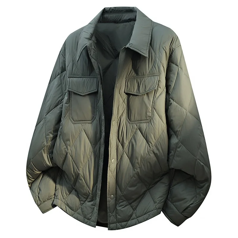 UETEEY 2025, neue leichte weiße Entendaunenjacke für Herren, Umlegekragen, lockere Passform, urbane Freizeit, Winter, warmer Freizeitmantel für Herren