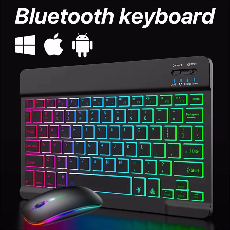 RGB Bluetooth Keyboard And Mouse Set Mini Wireless Keyboard and Mouse Kit Rechargeable Russian Keyboards 10 Inch For iPad Tablet