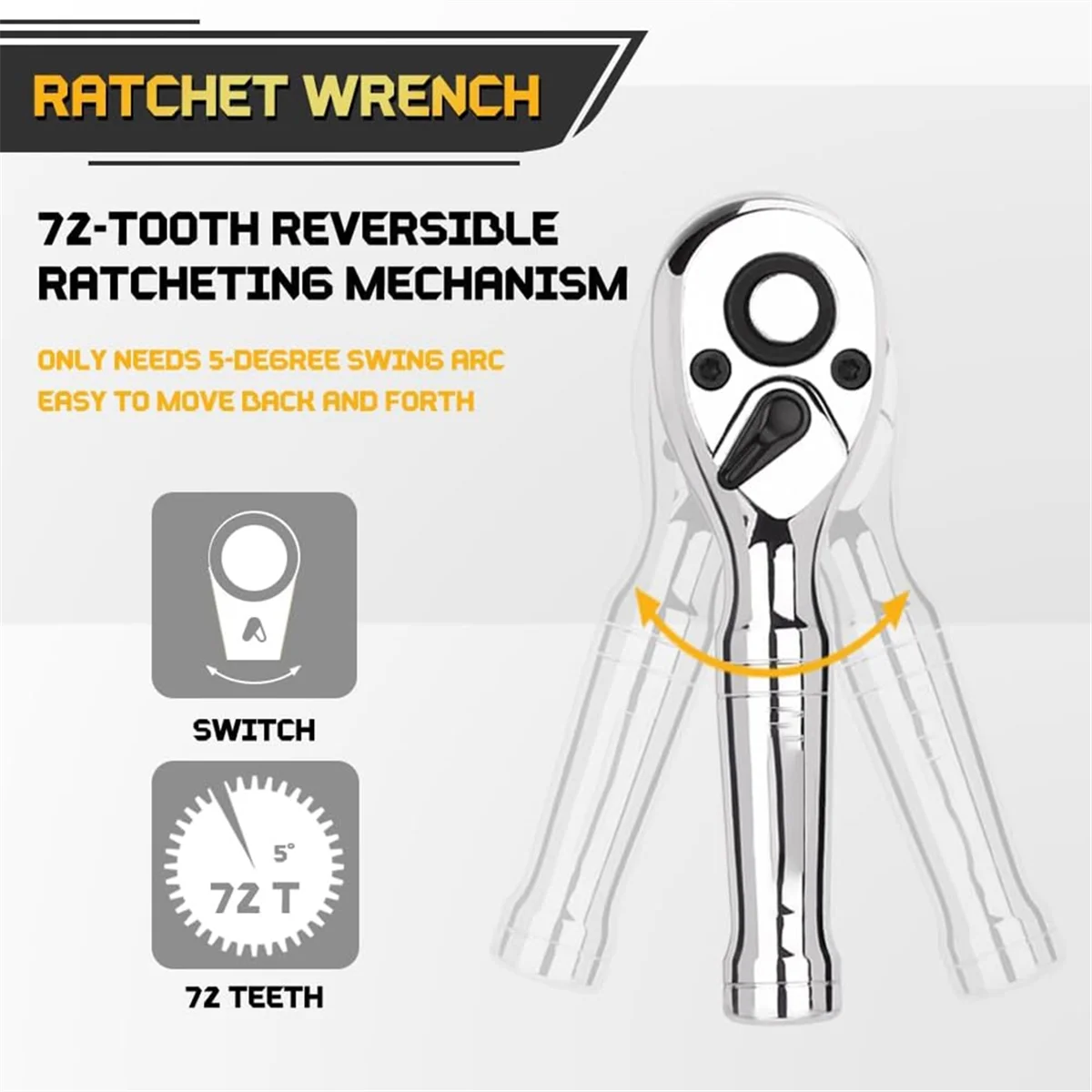 Stubby Ratchet Set-3/8In Drive Ratchet Handle with Extension Bars,72-T Reversible Quick Release Head Mini Ratchet Wrench