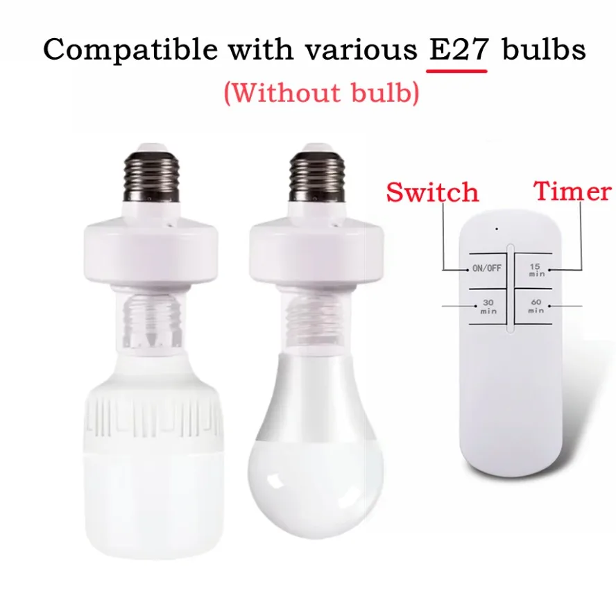 

E27 15m Wireless Remote Control Smart Timer Switch Lamp Holder 110V 220V House Multi Light Switch Baby Room Bedroom Timer Switch
