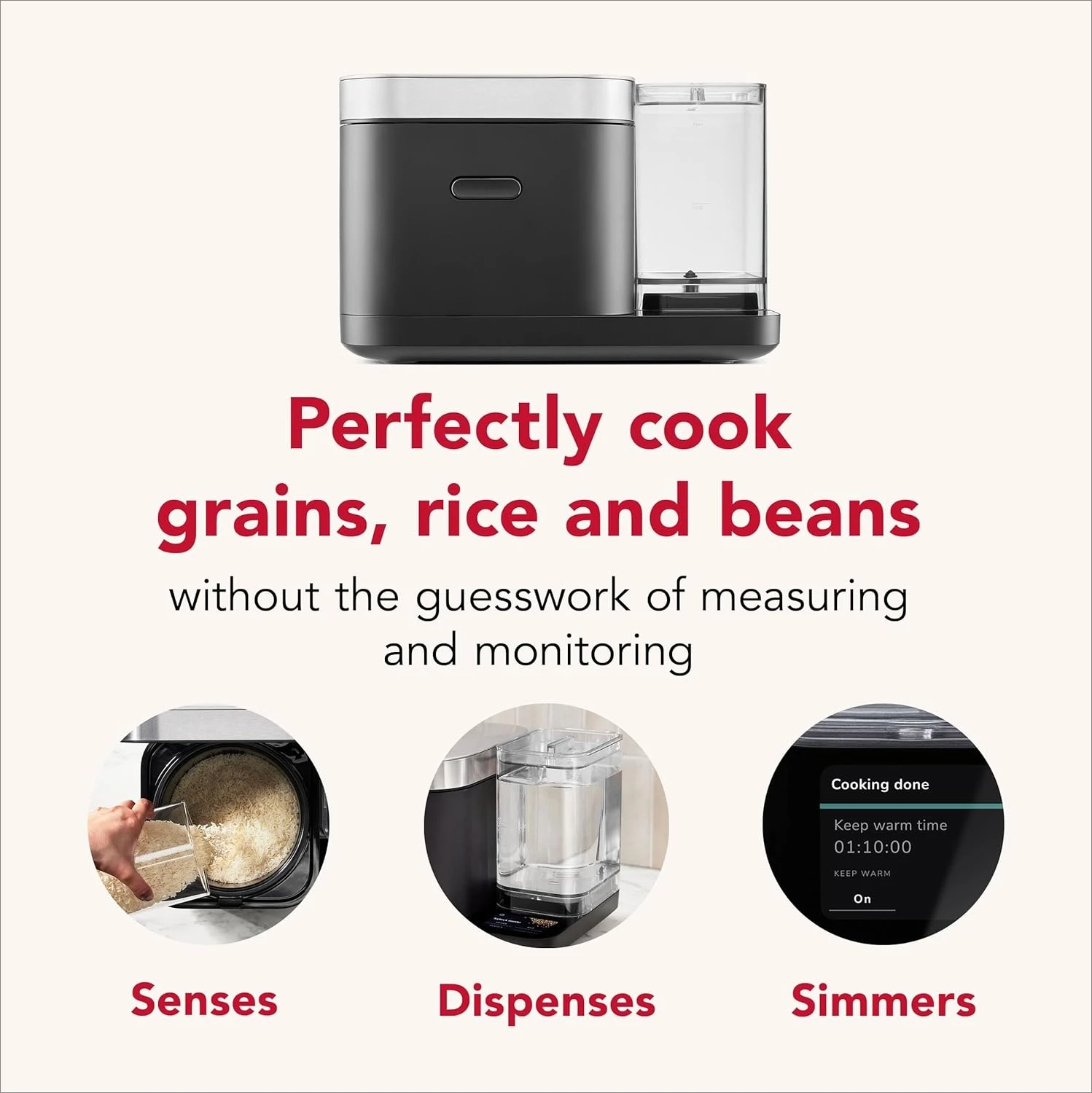 

Grain and Rice Cooker 8 Cup with Automatically Sensing Integrated Scale + Water Tank, KGC3155BM
